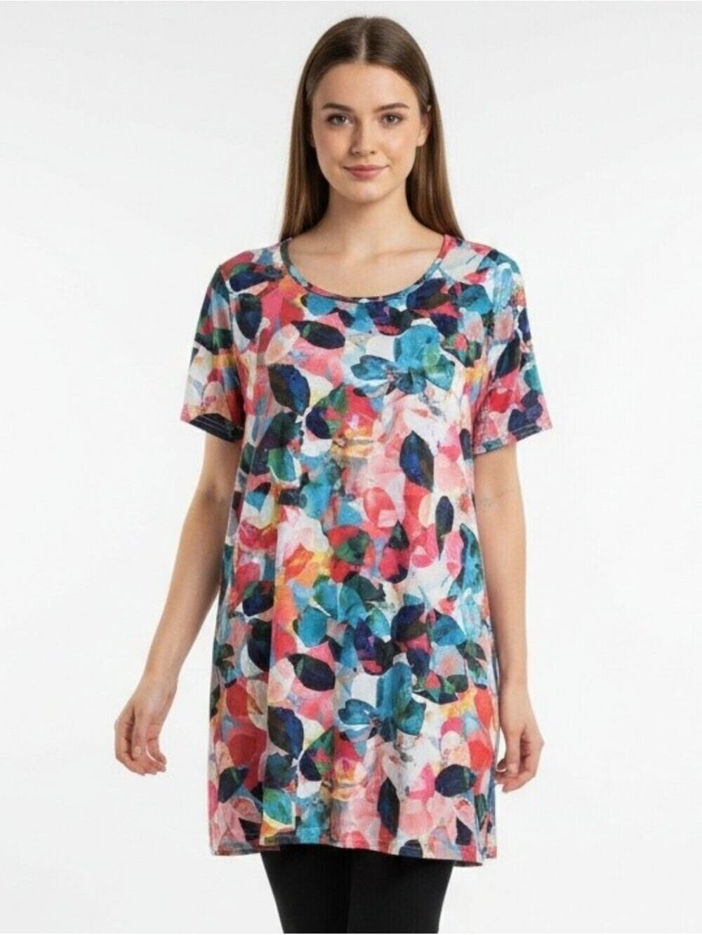 Floral Multi-Color Scoop Neck Women's Tunic